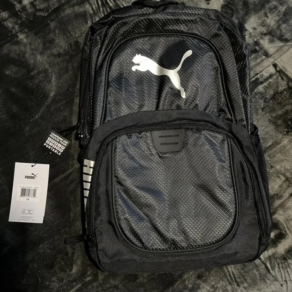 PUMA Evercat Contender Backpack Black Silver Logo Laptop School Gym NWT OS